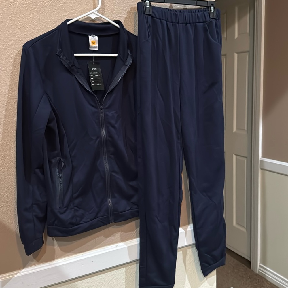 Brand new women’s size M jogger track suit elastic waist pants zip jacket blue